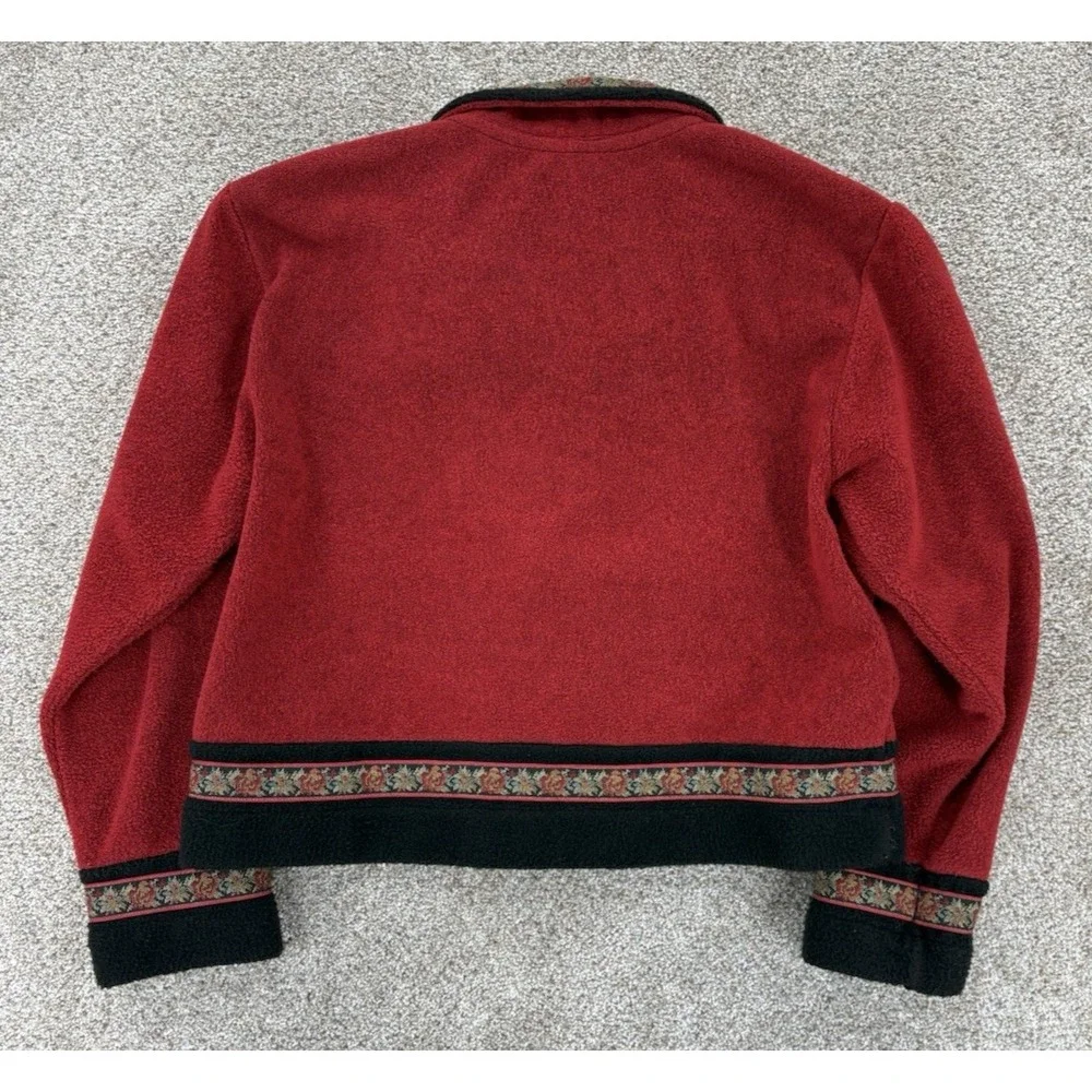 Vintage Country Clothing Fleece Coat Womens L Red Floral Canada Made Cottagecore